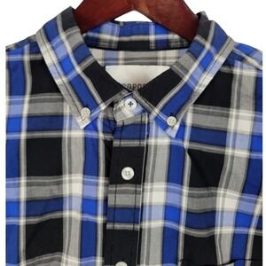 Aeropostale Mens Plaid Button Down Long Sleeve Shirt - Blue‎ Black Large
